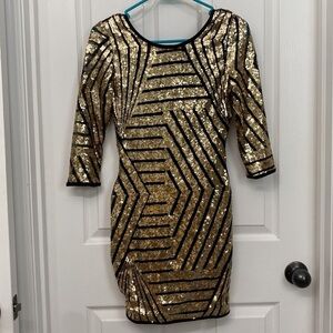 🆕 Windsor Gold Black Sequin Backless Bodycon Mini Party Dress Small